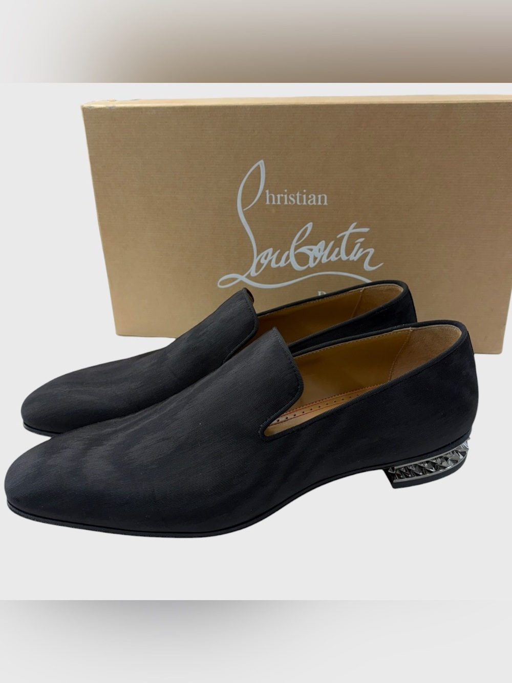 Christian Louboutin NEW Black Moire Spike Heel Dandyrocks Loafers Size 42